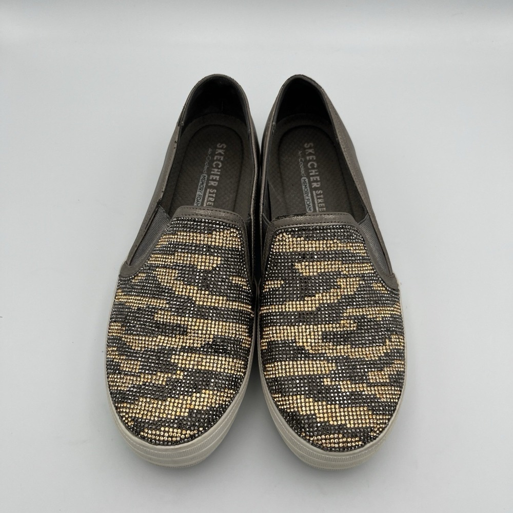 Skechers Street Moda Shoes Women's Size 8 Gray Metallic‎ Rhinestones Comfort